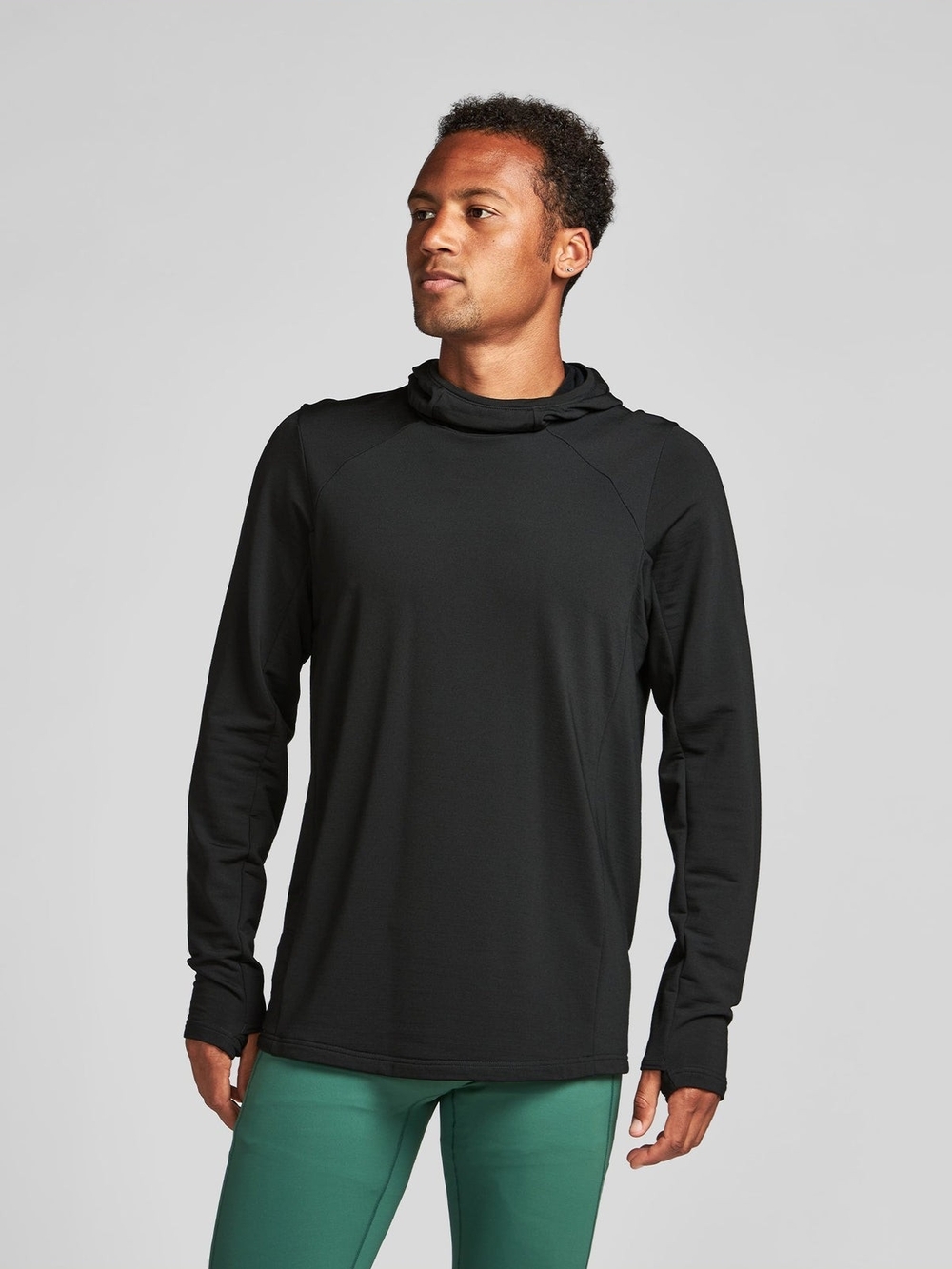 Janji Mens Rover Merino Hoodie M  Gray Running Scuba Hood Thumbholes.